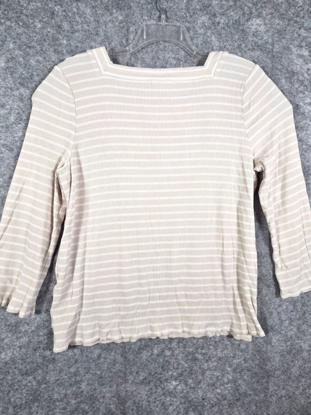 Chico's Women's Striped Ribbed Top Long Sleeve Pullover Stripes tan Size XL - Picture 6 of 9